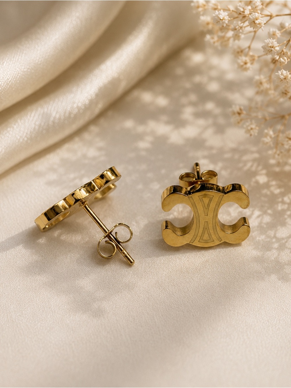 Gold Double-Crescent Stud Earrings - Women's Jewelry Luxury Inspired